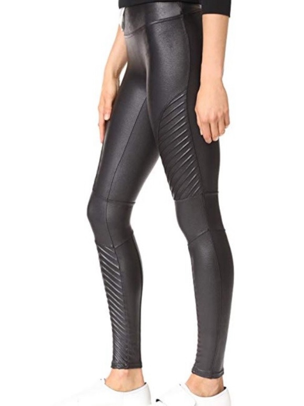 SPANX Black Faux Leather Moto-Style Leggings